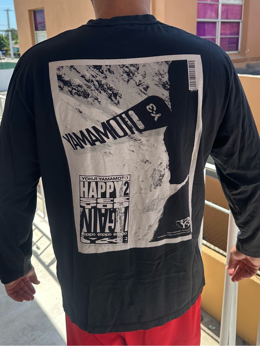 Yohji Yamamoto Black Long-Sleeve Shirt with White Back Graphic